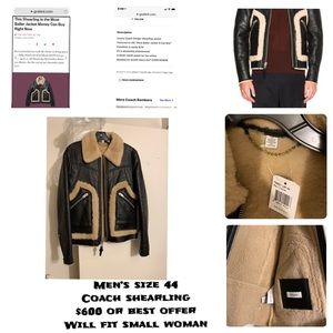 Sz44 Black/tan Coach shearling stinger jacket/coat